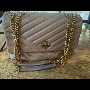 Taupe Tory Burch chevron purse
